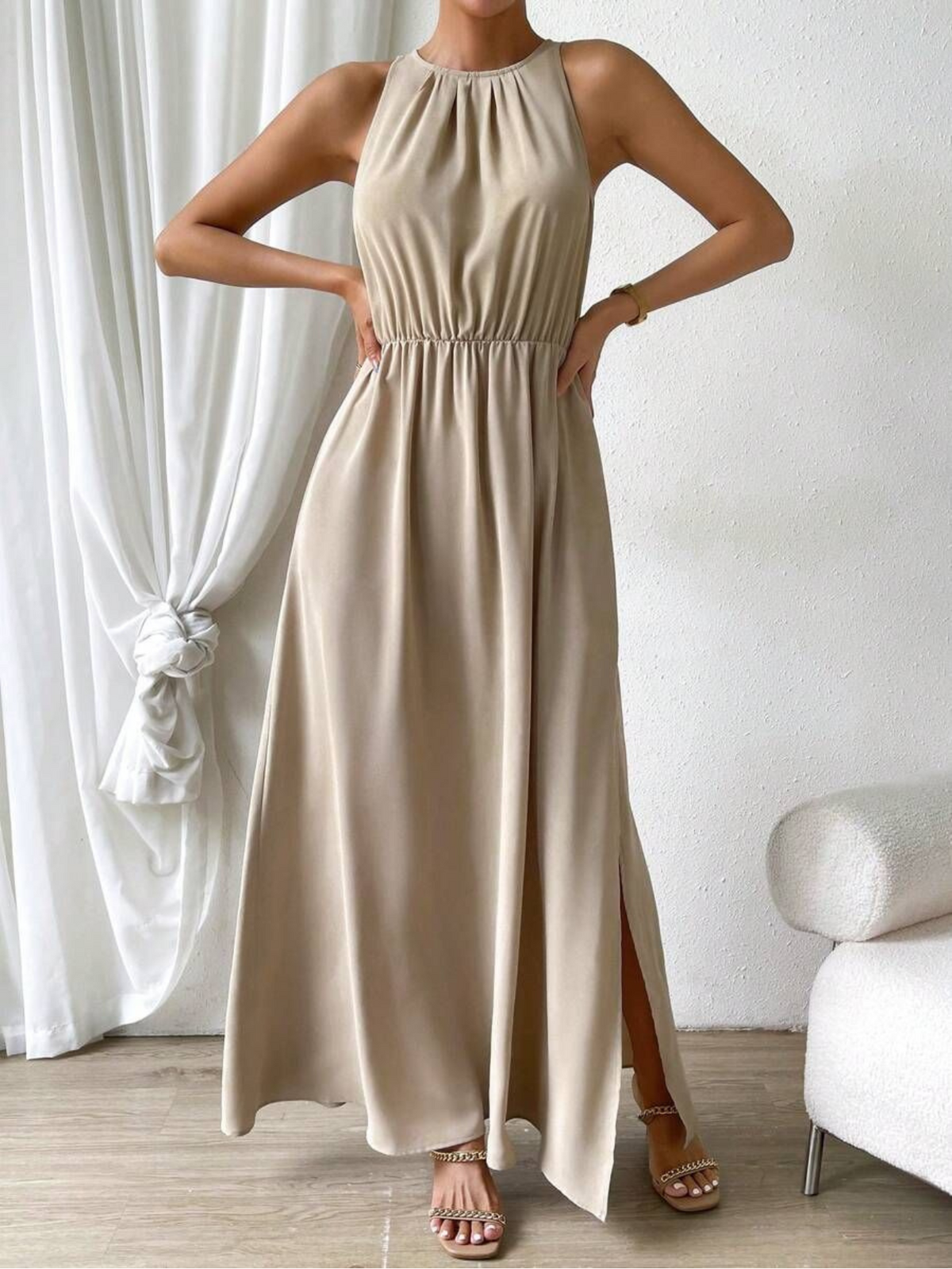 Vestidos mujer, atributo, atributo.co, Vestidos elegantes, Vestidos largo, Vestidos casuales, vestidos, Vestido largo, Vestido, Ropa de moda, Outfit mujer, vestido Champagne, vestido largo Champagne