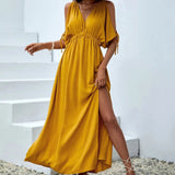 Vestidos mujer, atributo, atributo.co, Vestidos elegantes, Vestidos largo, Vestidos casuales, vestidos, Vestido largo, Vestido, Ropa de moda, Outfit mujer, vestido, vestido largo, vestido amarillo, vestido dorado