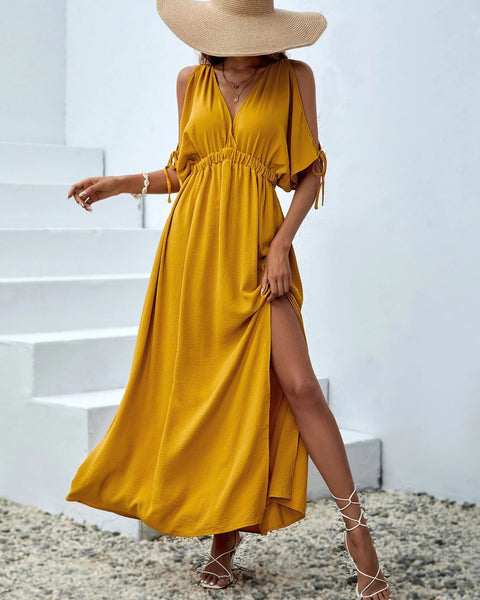 Vestidos mujer, atributo, atributo.co, Vestidos elegantes, Vestidos largo, Vestidos casuales, vestidos, Vestido largo, Vestido, Ropa de moda, Outfit mujer, vestido, vestido largo, vestido amarillo, vestido dorado
