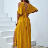 Vestidos mujer, atributo, atributo.co, Vestidos elegantes, Vestidos largo, Vestidos casuales, vestidos, Vestido largo, Vestido, Ropa de moda, Outfit mujer, vestido, vestido largo, vestido amarillo, vestido dorado