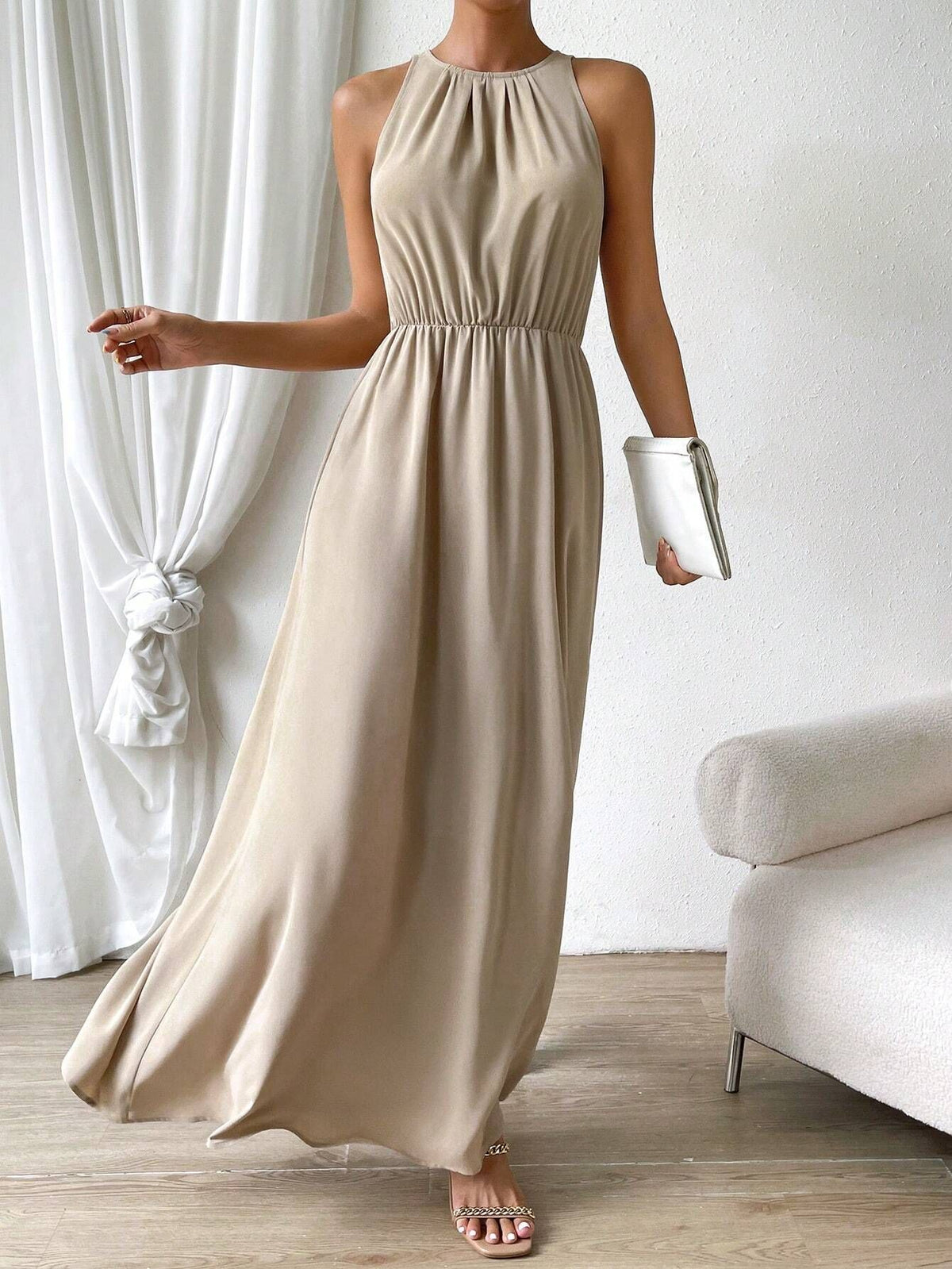 Vestidos mujer, atributo, atributo.co, Vestidos elegantes, Vestidos largo, Vestidos casuales, vestidos, Vestido largo, Vestido, Ropa de moda, Outfit mujer, vestido Champagne, vestido largo Champagne 