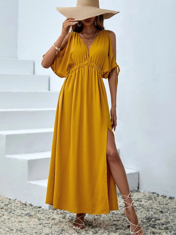 Vestidos mujer, atributo, atributo.co, Vestidos elegantes, Vestidos largo, Vestidos casuales, vestidos, Vestido largo, Vestido, Ropa de moda, Outfit mujer, vestido, vestido largo, vestido amarillo, vestido dorado