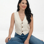  Chaleco marfil tipo sastre sin mangas con botones y escote en V, perfecto para looks de día y reuniones informales