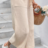 Pantalon largo, pantalón pierna ancha, pantalones comodos, pantalones frescos, pantalones casuales, pantalones crema, pantalones beige,