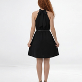 Vestido corto negro cuello halter suelto sin mangas, elegante y cómodo, perfecto para reuniones, salidas de noche y eventos formales
